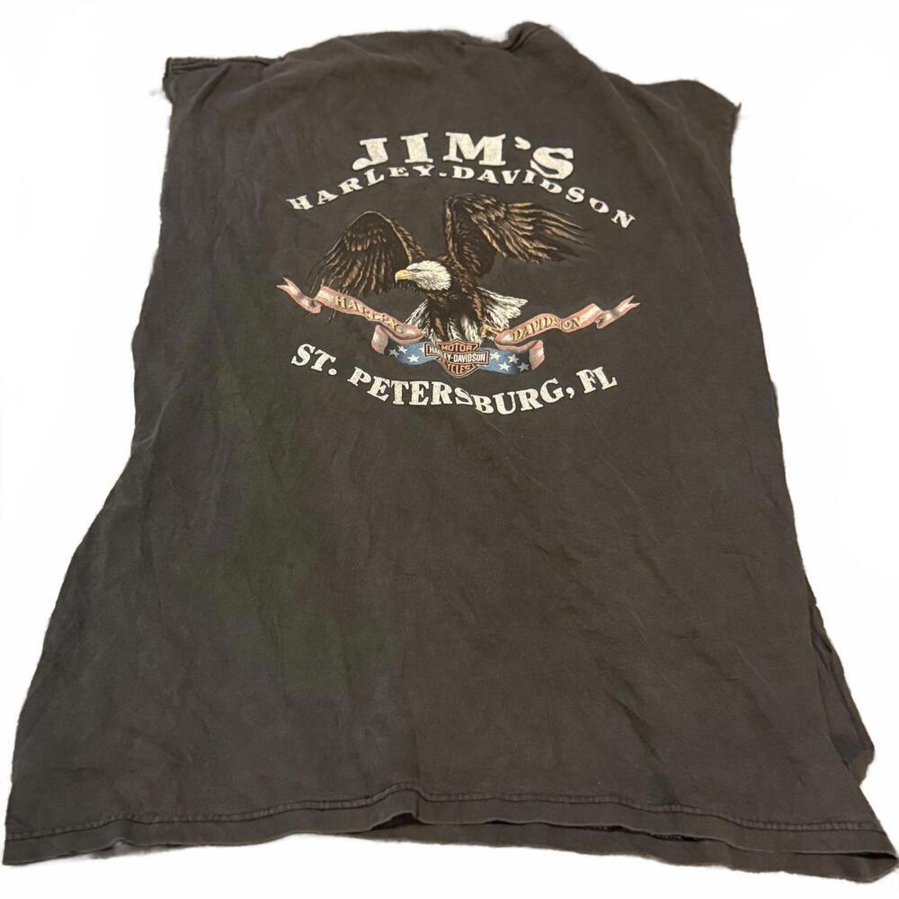 Jim’s Harley-Davidson St. Petersburg Florida Eagle Sleeveless Tee Faded Black XL
